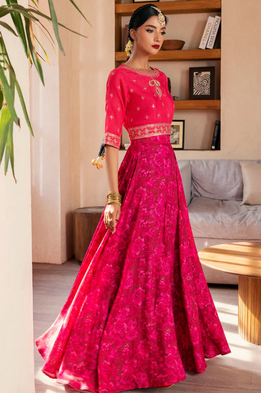 Mumtaz - 2 Piece Raw Silk(Choli/Lehnga) - Stitched - Ghonche Official