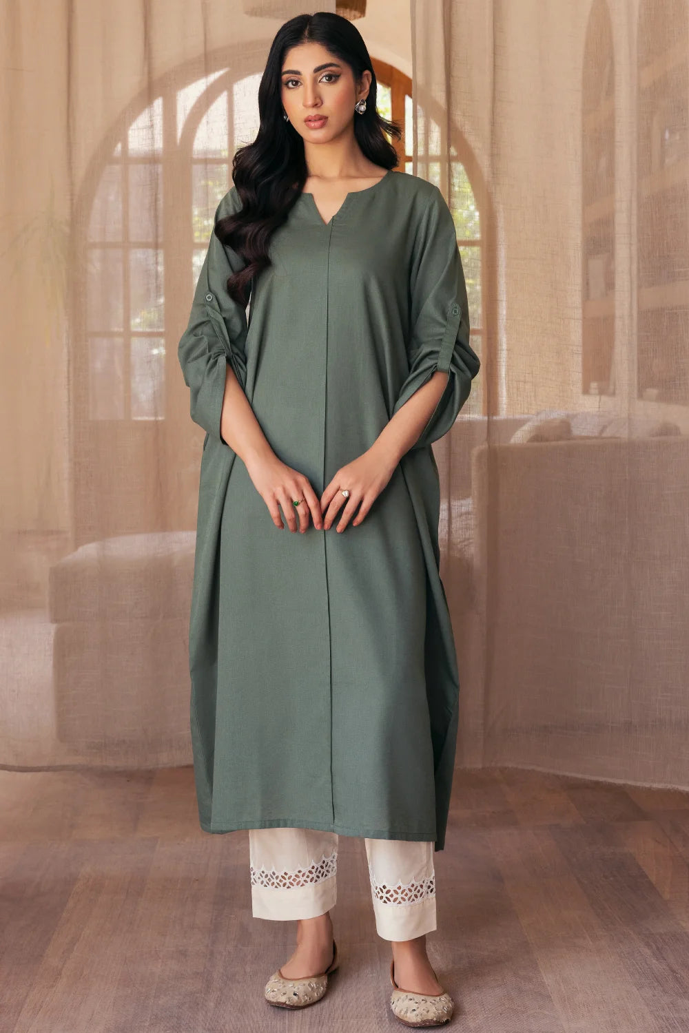 Green Long Kurta - Ghonche Official