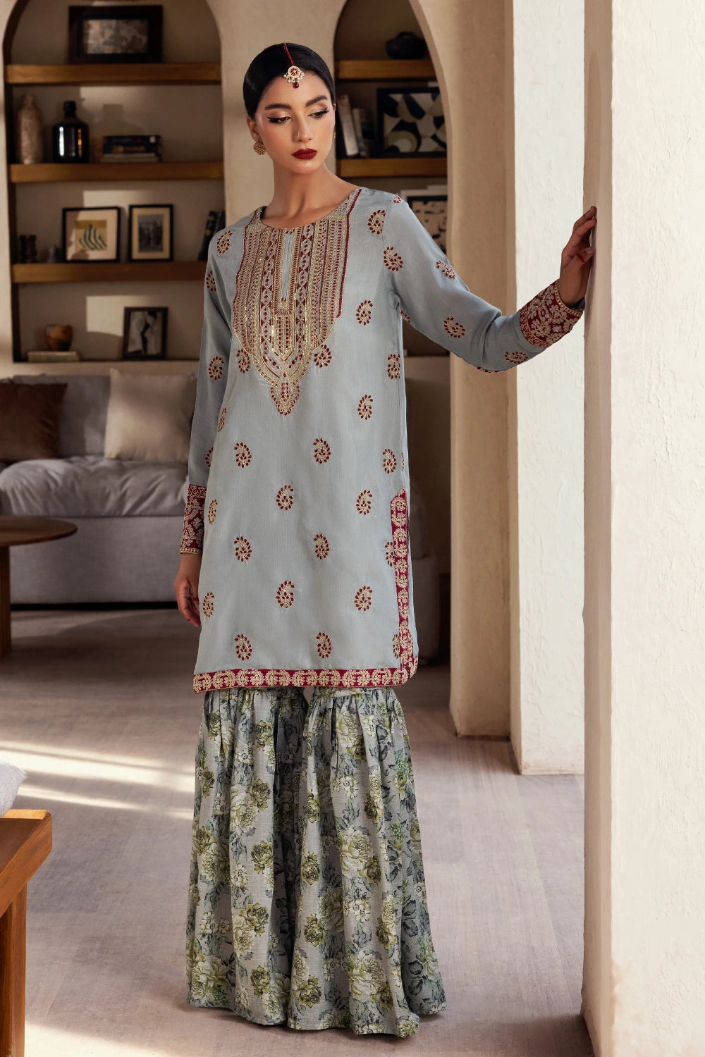 Zebunissa - 2 Piece - Raw Silk(Shirt/Garara) - Stitched - Ghonche Official