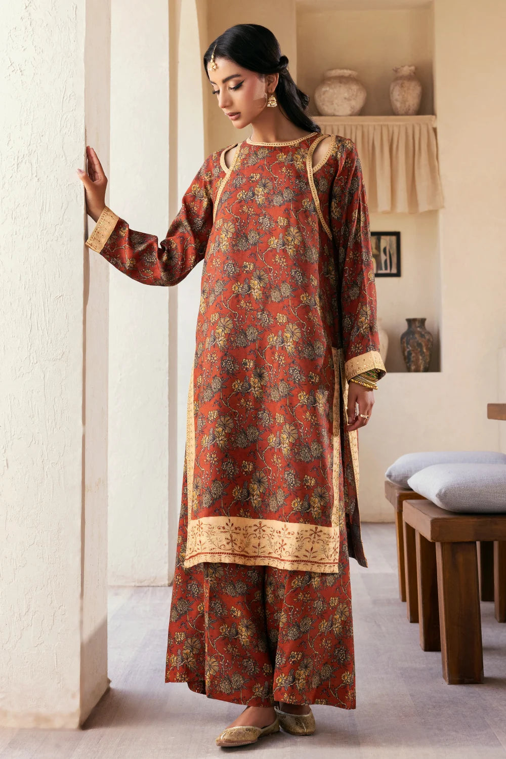 Mehrunisa - 2 Piece - Raw Silk(Shirt/Trouser) - Stitched - Ghonche Official