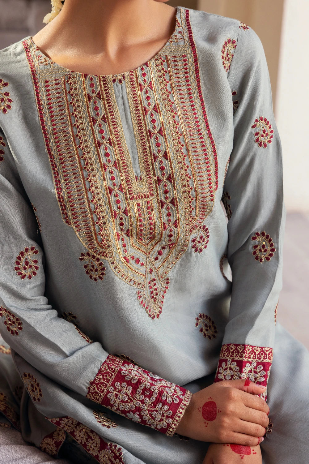 Zebunissa - 2 Piece - Raw Silk(Shirt/Garara) - Stitched - Ghonche Official