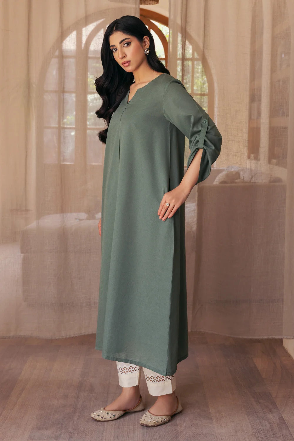 Green Long Kurta - Ghonche Official