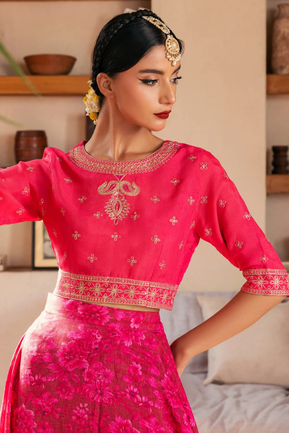 Mumtaz - 2 Piece Raw Silk(Choli/Lehnga) - Stitched - Ghonche Official