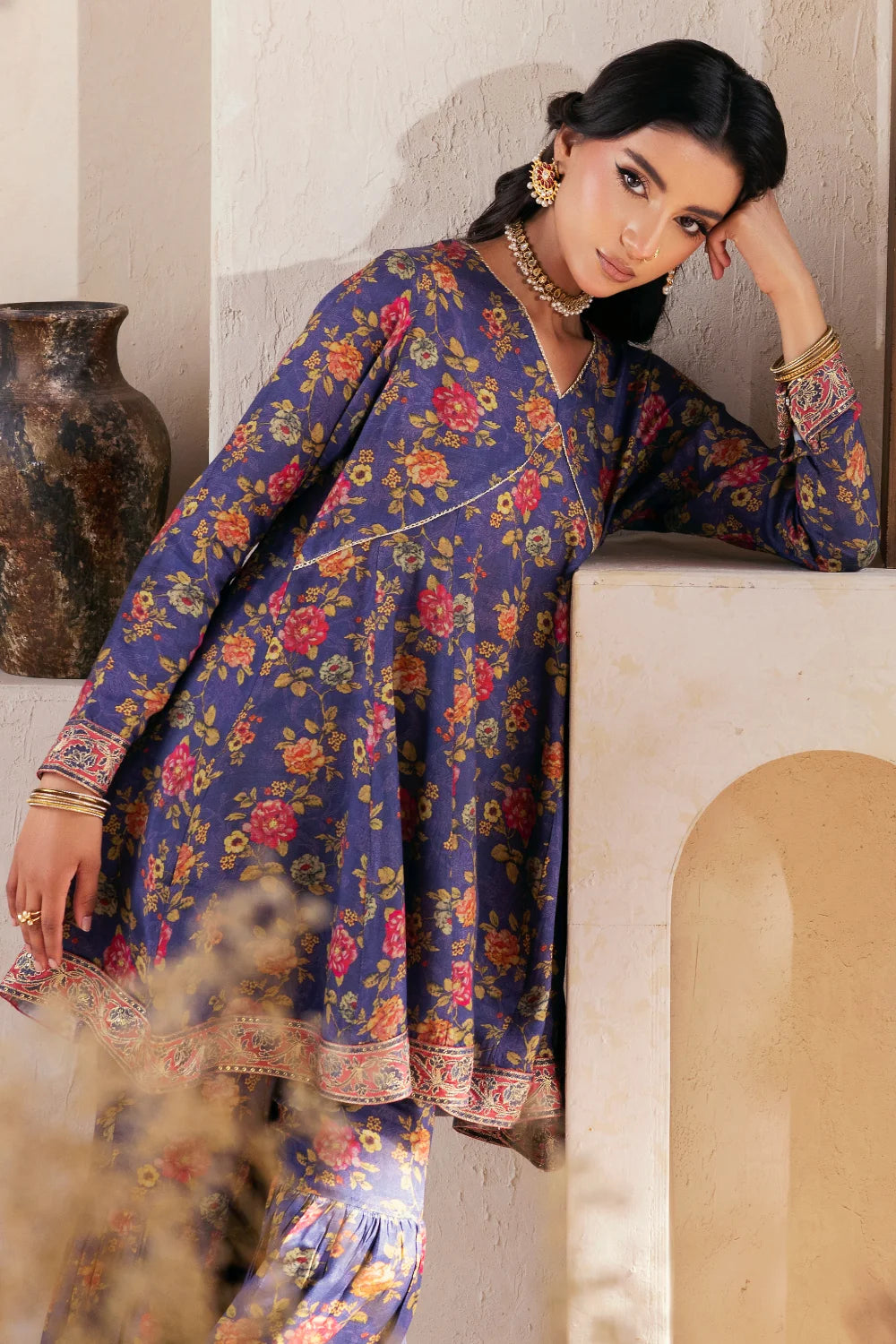 Farshi - 2 Piece - Raw Silk(Shirt/Garara) - Stitched - Ghonche Official
