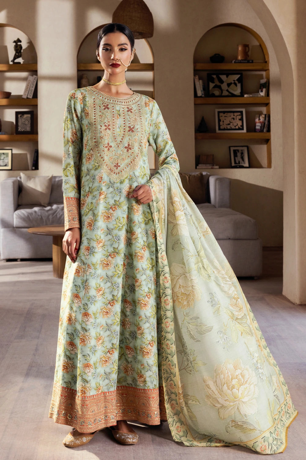 Jahanara - 2 Piece - Raw Silk(Frock/Dupatta) - Stitched - Ghonche Official