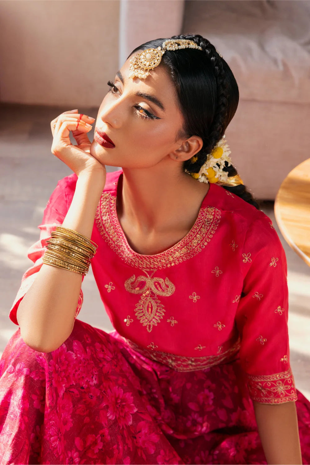 Mumtaz - 2 Piece Raw Silk(Choli/Lehnga) - Stitched - Ghonche Official