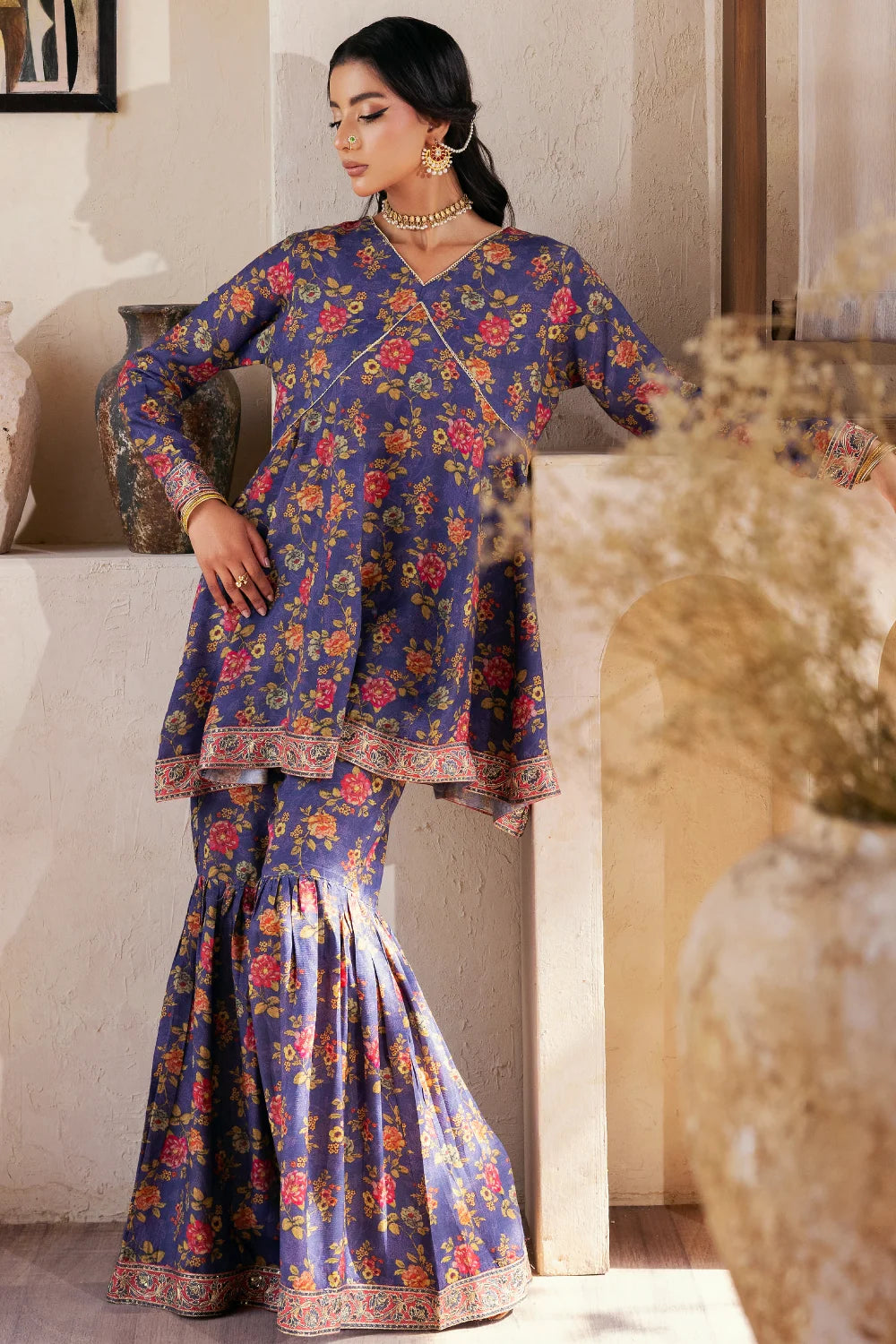 Farshi - 2 Piece - Raw Silk(Shirt/Garara) - Stitched - Ghonche Official